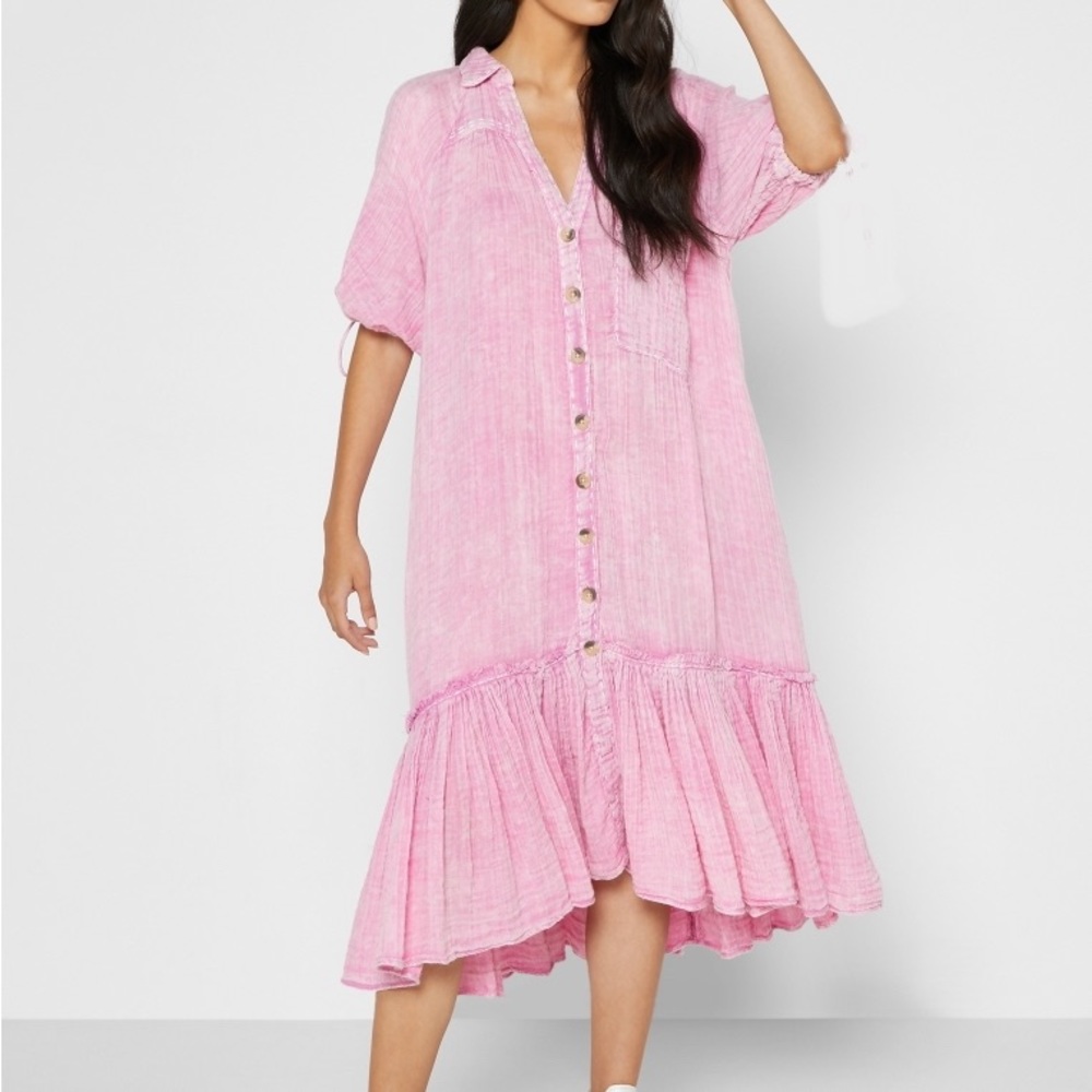 Free People PINK “Maya midi shirt dress”